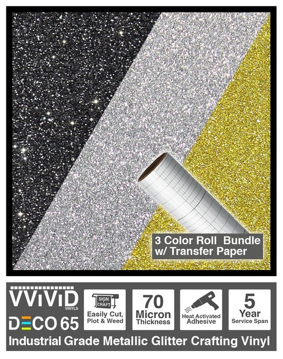 VViViD Glitter Black DECO65 Permanent Adhesive Craft Vinyl Roll for Cricut Silh