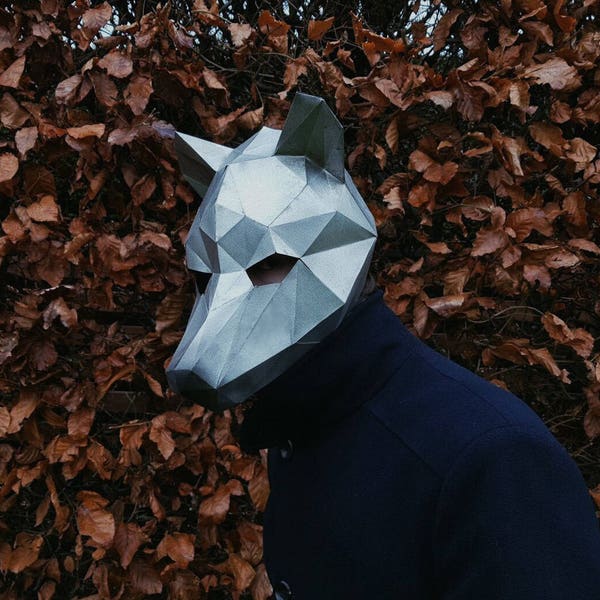 MASQUE DE LOUP - Modèle imprimable de papercraft DIY Low Poly Animal 3D pour enfants, adultes, hommes. Mascarade de masque