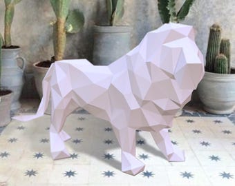 Papercraft Lion - printable DIY template 3D -  PDF Download  Low Poly trophy template. Paper animal head sculpture. DIY 3D craft, puzzle