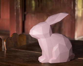 RABBIT Papercraft PDF template - paper sculpture, origami kit, Paper Animal Head, Make Your Own Trophy! low poly Printable model template