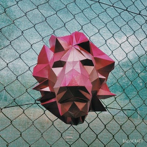 LION Trophy - low poly Papercraft kit DIY. Animal decoration, sculpture. 3D paper model for kids and adults. Halloween