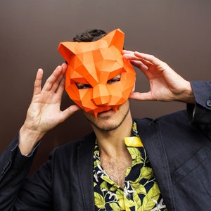 Tiger VIP MASK-  Papercraft printable  DIY half face mask for kids and adults.  Halloween Low Poly 3D Mask