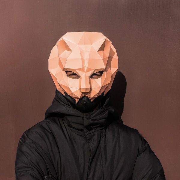 Lion mask  -  Unique  Instant Pdf download, DIY Halloween Paper Mask, Printable Mask, Polygon Paper Mask