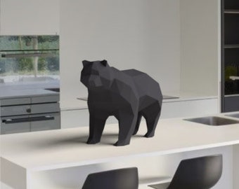 BEAR Pre-cut KIT, DIY 3D papercraft, paper sculpture template, origami kit, Paper low poly Animal Head, Make Your Own Trophy!