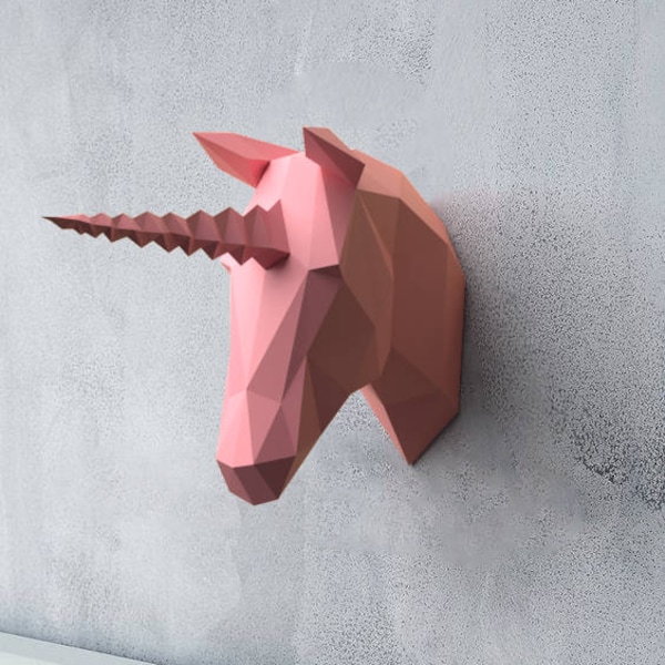 UNICORN TROPHY DIY 3D papercraft pdf paper sculpture, Paper Animal Head, Make Your Own Trophy! Original Wall art decoration, Wall sculpture