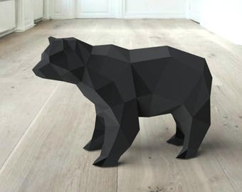 BEAR DIY 3D papercraft PDF paper sculpture template, origami kit, Paper Animal Head, Make Your Own Trophy! low poly Printable model template
