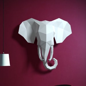 Elephant Trophy -  DIY 3D papercraft PDF paper sculpture template, origami kit, Paper Animal Head, Make Your Own Trophy! Printable model