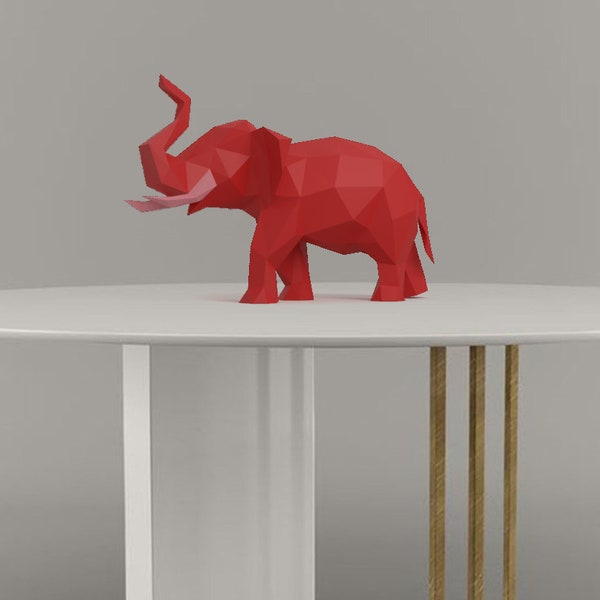 Modèle de sculpture en papier ELEPHANT 3D papercraft PDF, kit d'origami, tête d'animal en papier, faites votre propre trophée ! low poly Modèle imprimable
