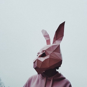 RABBIT MASK - Bunny 3D papercraft, Low Poly animal costume for kids and adults, Halloween mask