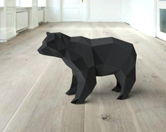 BEAR DIY 3D papercraft PDF paper sculpture template, origami kit, Paper Animal, Make Your Own Trophy! low poly Printable model