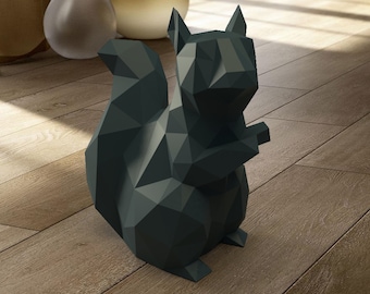 Squirrel PDF Papercraft paper sculpture template, origami kit, Paper Animal Head, Make Your Own Trophy! low poly Printable model template