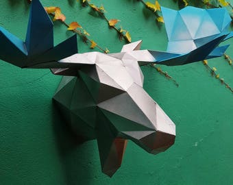 ELCH TROPHY- Papercraft 3D Papier Tier Skulptur Lieber Kopf, Halloween Dekoration Maske, DIY Low Poly Papercraft Vorlage für Erwachsene und Kinder