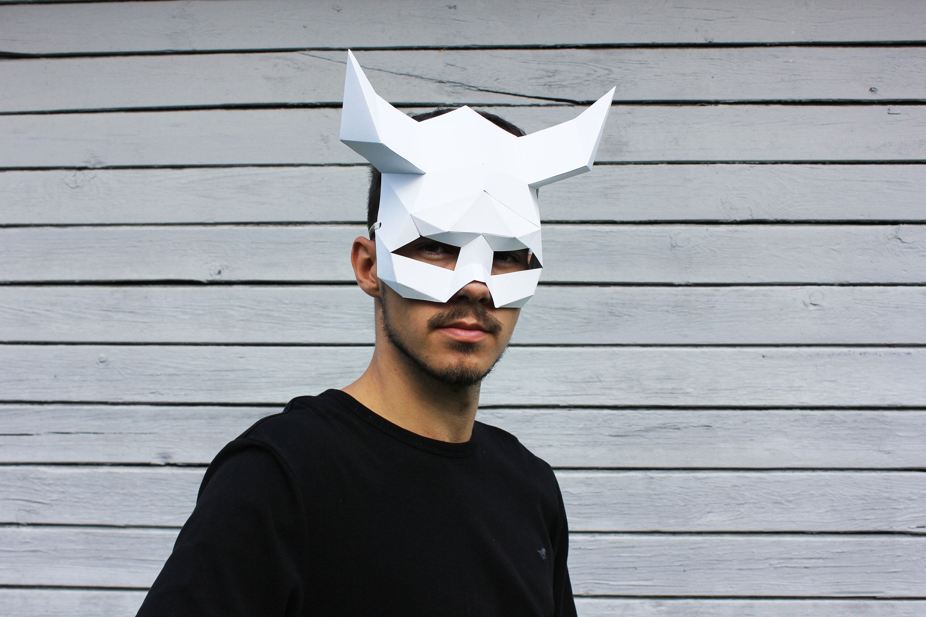 19 Paper Halloween Masks for a Simple and Fun Costume 10 Demon Half MASK with horns - Papercraft printable DIY half face mask…
