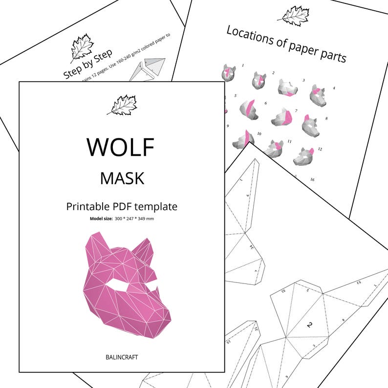 WOLF MASK Low Poly Animal 3D DIY papercraft printable template for kids, adult, man. Mask masquerade image 2