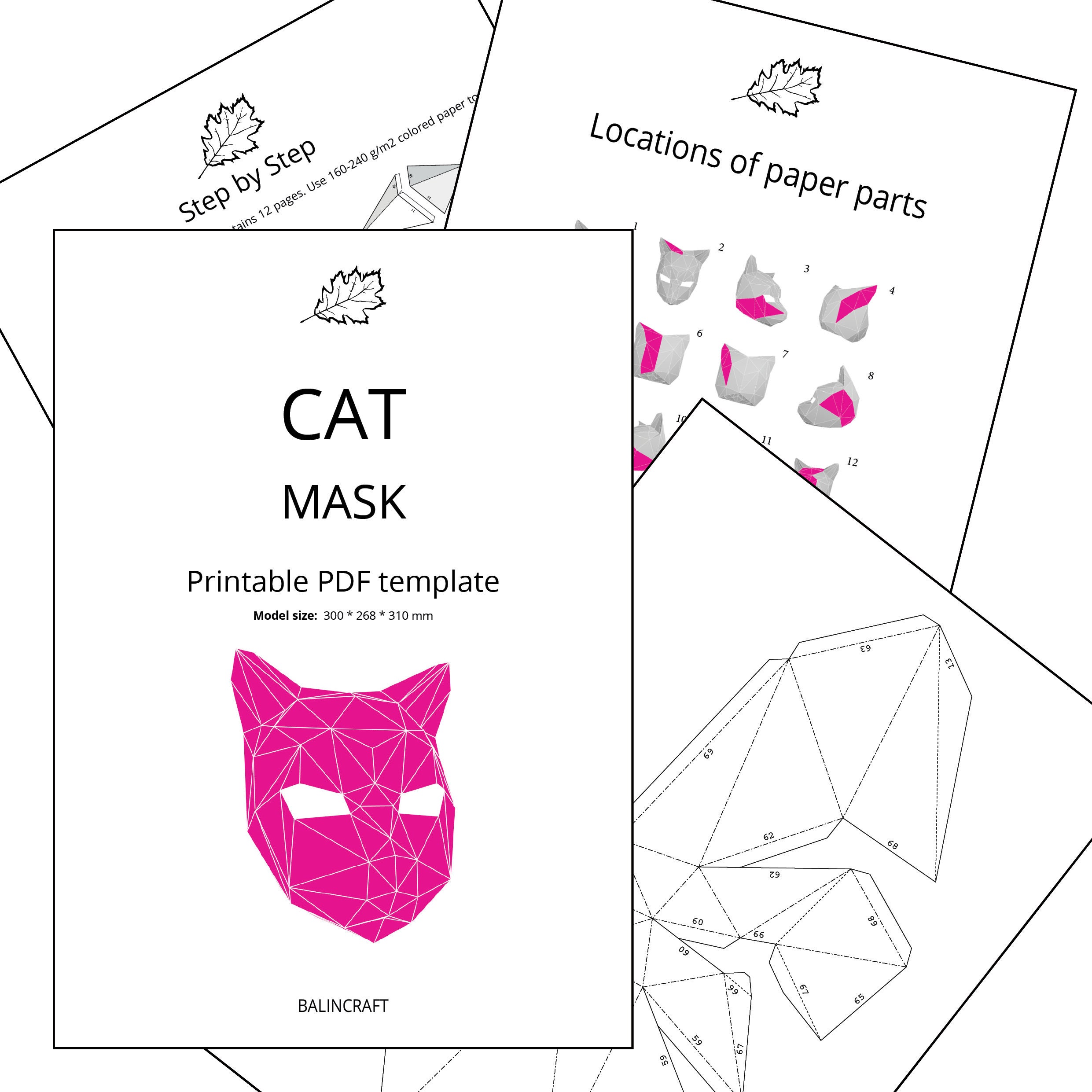 Siberian Cat mask PDF template for assembly from paper - LACRAFTA