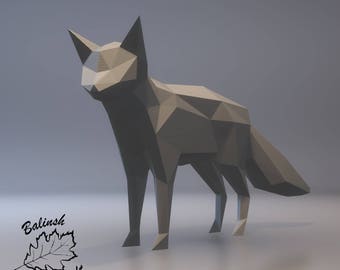 Plantilla de escultura de papel PDF FOX DIY 3D papercraft, kit de origami, cabeza de animal de papel, ¡haz tu propio trofeo! Plantillas de modelos imprimibles de baja poli