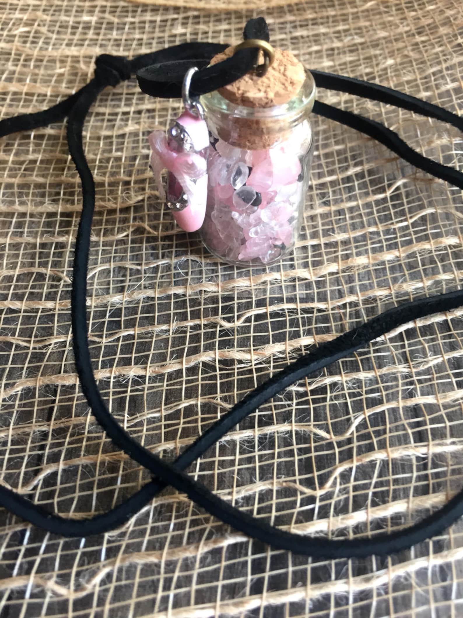 miniature tumbled stone filled jar necklace with ballet shoe charm! miniature tumbled stone filled jar necklace with ballet shoe charm!