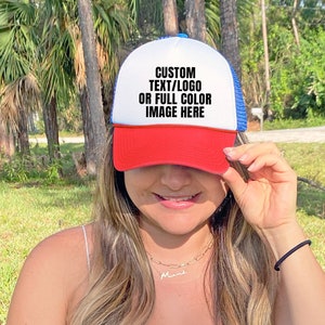 Custom Personalized Hat, Custom Patriotic Trucker Hat, Patriotic Trucker Hat,Custom Text Hats,Unisex Hat, Red White and Blue Hat, Custom Hat