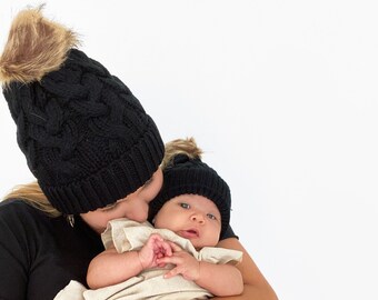 Mommy and Me Hats, Baby Pom Pom Hat, Matching Beanie Hats, Infant Winter Hat , Mommy and Me Outfit