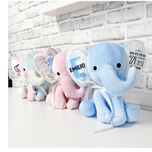 Welcome Home Baby Gift, Custom Stuffed Animal, Birth Announcement Elephant, New Baby Gift