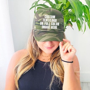 Gorra de camuflaje personalizada, gorra personalizada de camuflaje, gorra de camionero de camuflaje, gorras con texto personalizado, gorra unisex, regalo para ella, regalo para él