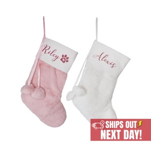 Custom Knitted Christmas Stocking: Pink Pom Pom, Personalized Holiday Decor