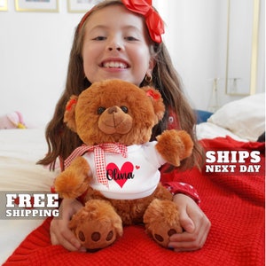 Personalized Valentine’s teddy bear, Valentine’s gift for kids, Custom Plush Animal, Stuffed Teddy Bear, Kids Valentines