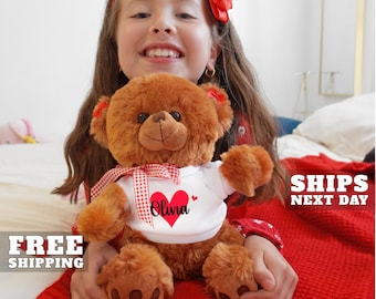 Personalized Valentine’s teddy bear, Valentine’s gift for kids, Custom Plush Animal, Stuffed Teddy Bear, Kids Valentines