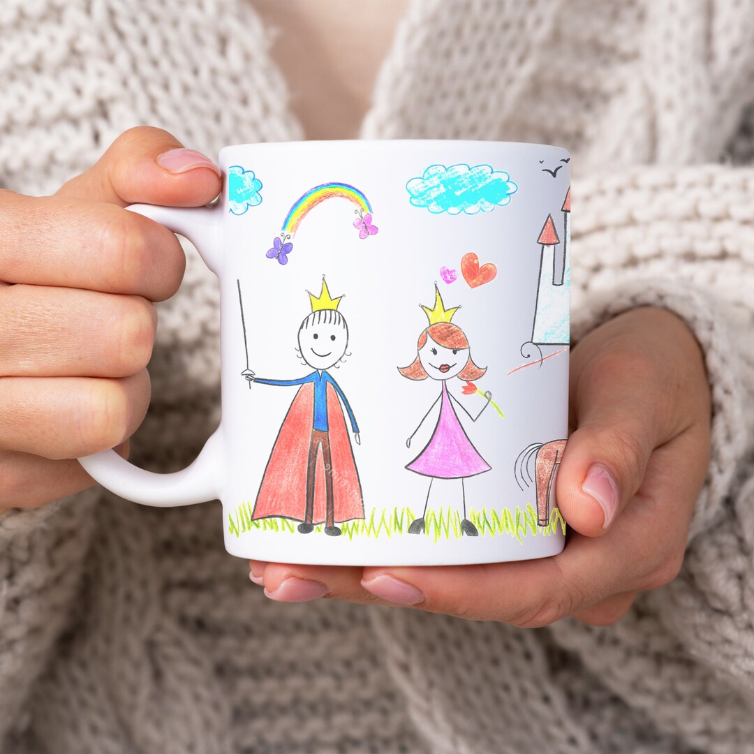 Custom Kid's Drawing on Coffee Mug, Gift Ideas, Personalized Drawing