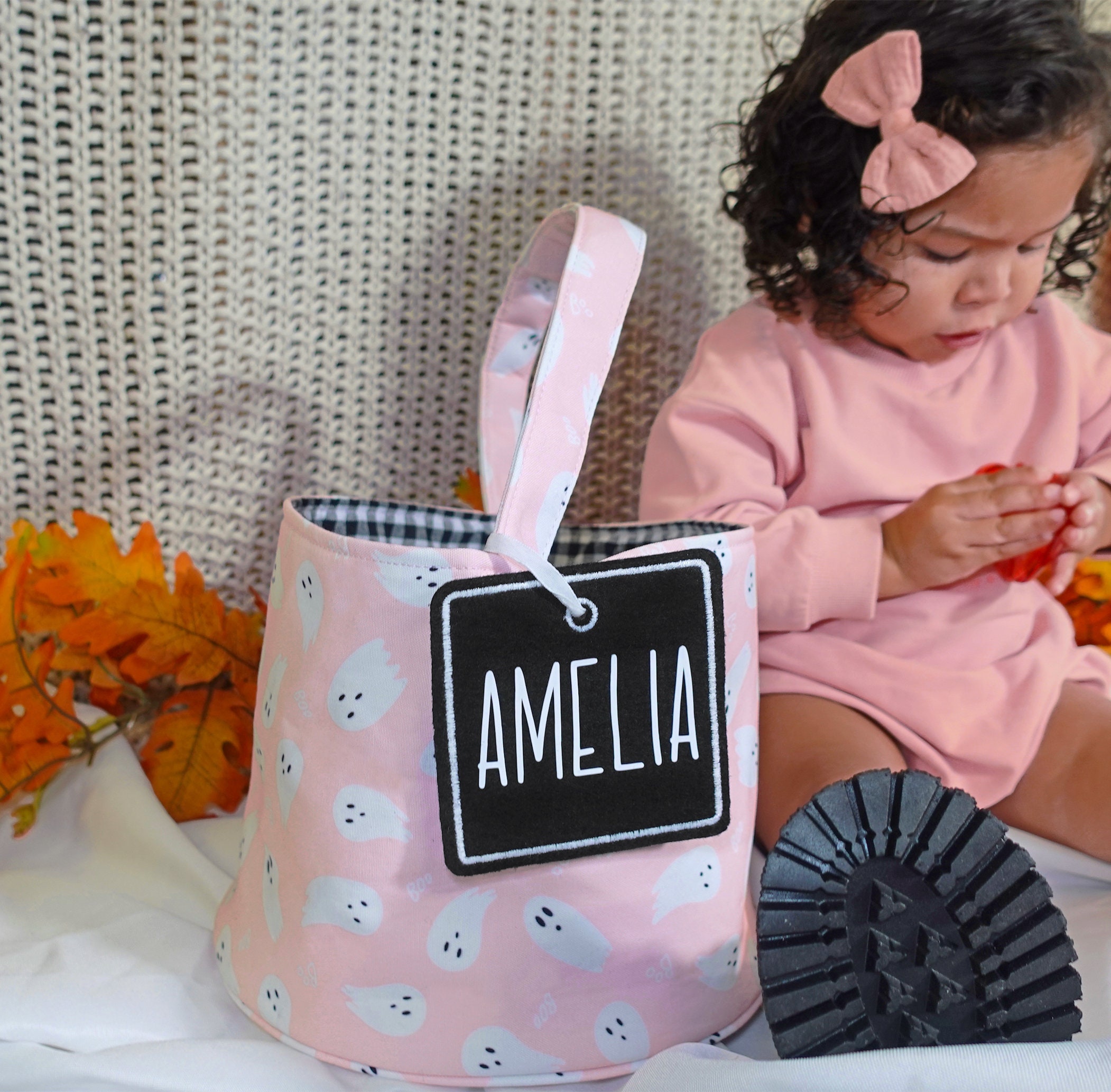 Halloween Basket, Custom Pastel Halloween Bag, Pink Halloween Personalized Trick or Treat Basket, Halloween Bag