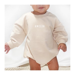 Custom Baby Name Neutral Sweater Romper - Organic Cotton