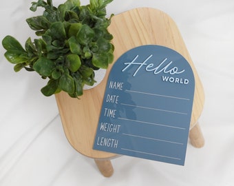 Hello World Baby Stat Sign, Acrylic Birth Announcement Baby Sign, Hello World Sign for Newborn Photo Prop, Baby Shower Gifts