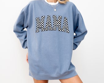 Kariertes Retro Mama Sweatshirt Komfort Farben Rundhals Sweatshirt, Muttertagsgeschenk, Retro Sweatshirts, Geschenke für Mama