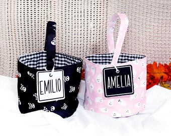 Personalized Pastel Halloween Trick or Treat Bag: Reversible Custom Basket