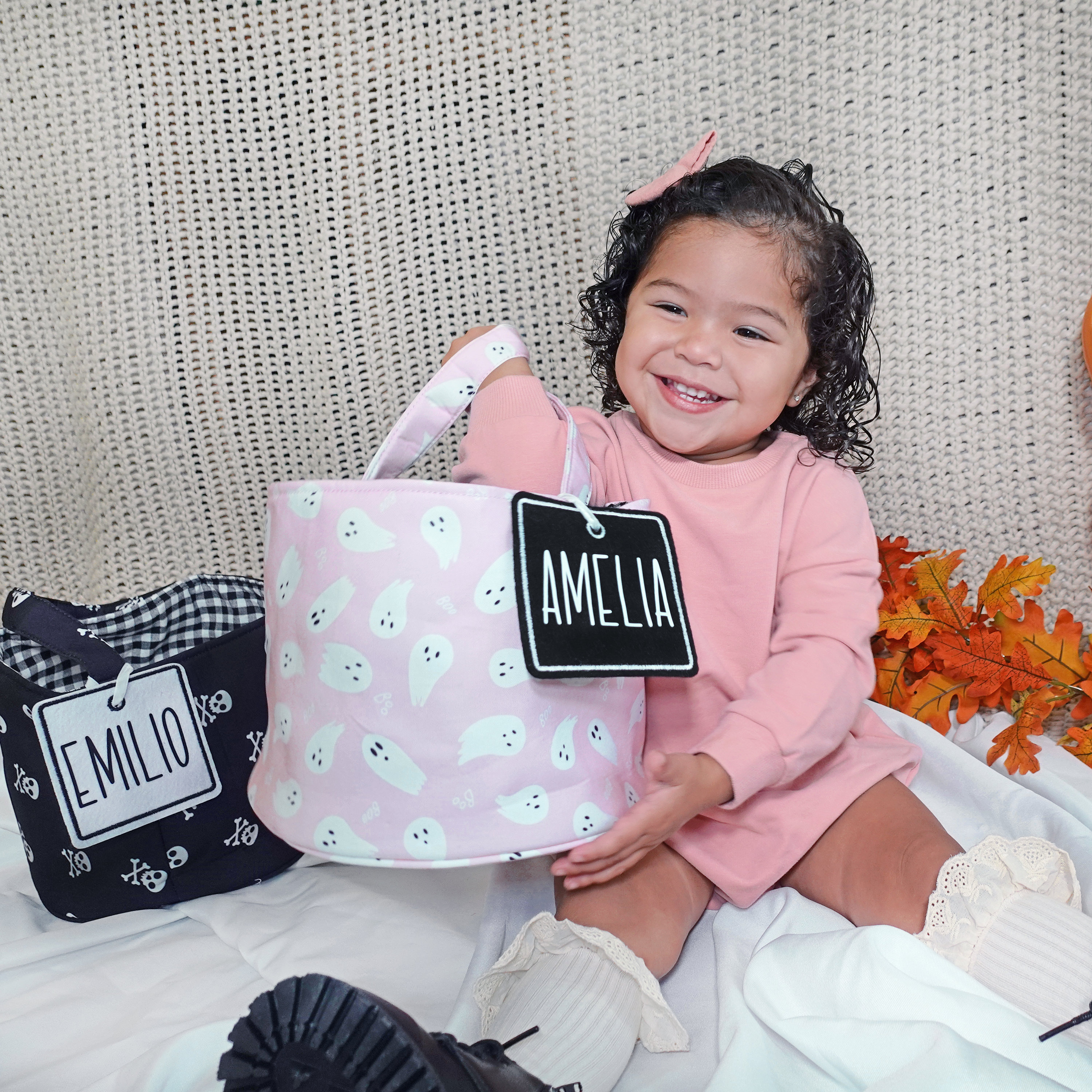 Halloween Basket, Custom Pastel Halloween Bag, Pink Halloween Personalized Trick or Treat Basket, Halloween Bag