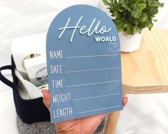 Baby Birth Announcement Sign, Newborn Birth Stat Acrylic Sign, Hello World Hospital Sign, 3D Acrylic Photo Prop