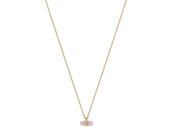 14k Yellow Gold Necklace, Rose Quarts Necklace, Rose Quartz Gemstone, Gemstone Necklace, Gold Plated Necklace