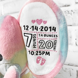 Birth Announcement Keepsake, New Baby Gift, Custom Stuffed Elephant, Baby Gift, personalized Elephant image 5