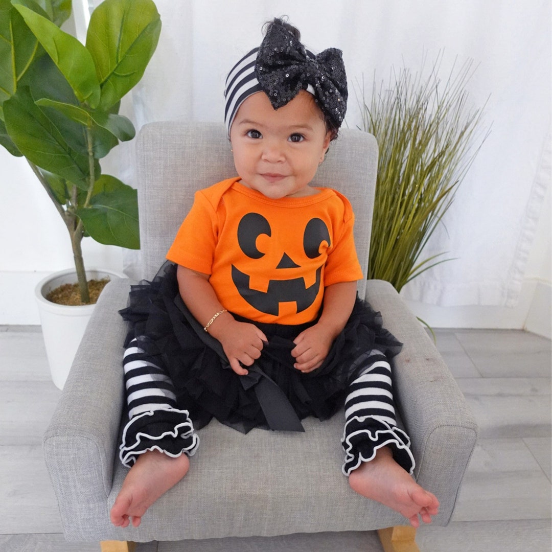 Déguisement Halloween Bébé Fille - Barboteuse Citrouille Avec Chapeau Et Jambières
