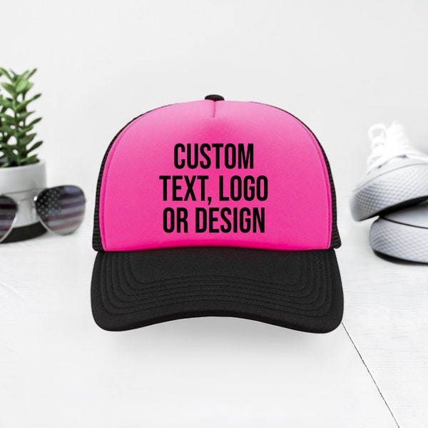 Custom Trucker Hat, Personalized Hat, Hot Pink Custom Trucker Hat, Add Your Own Logo Hat, Add Your Own Design