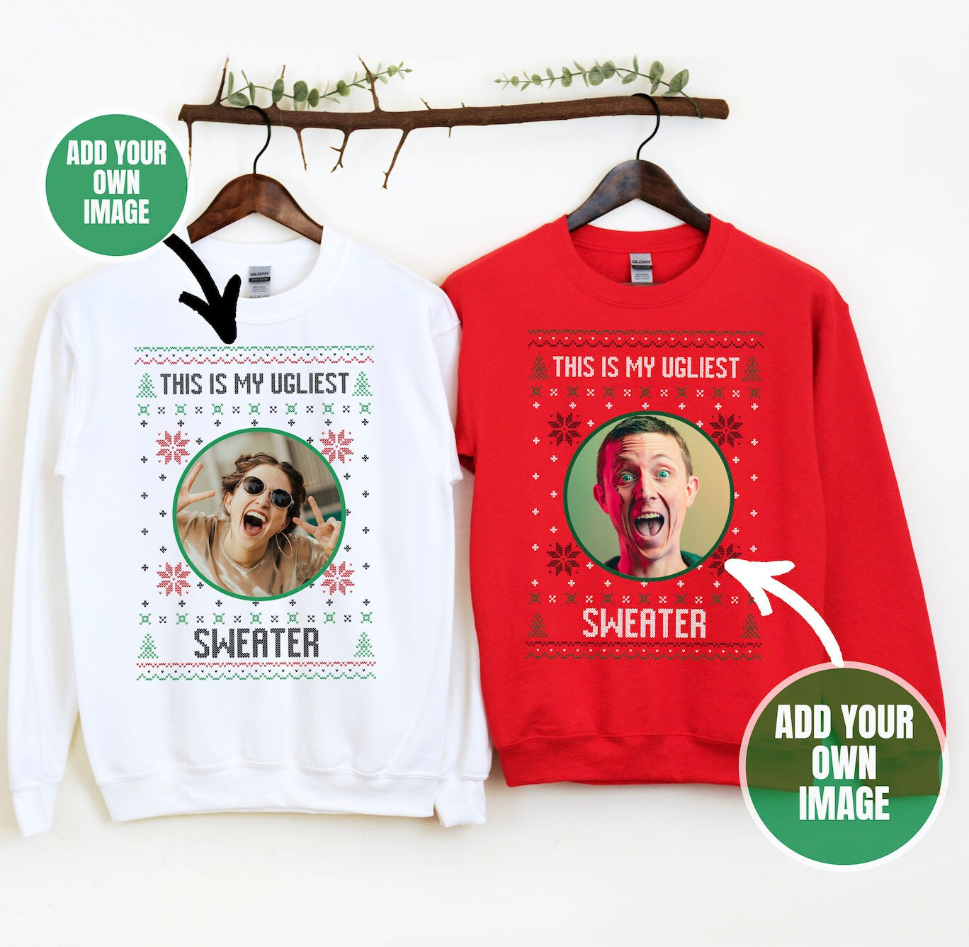 Pull Moche De Noël Personnalisé Avec Photo Et Prénom - Sweat Famille Assorti Pour Fêtes