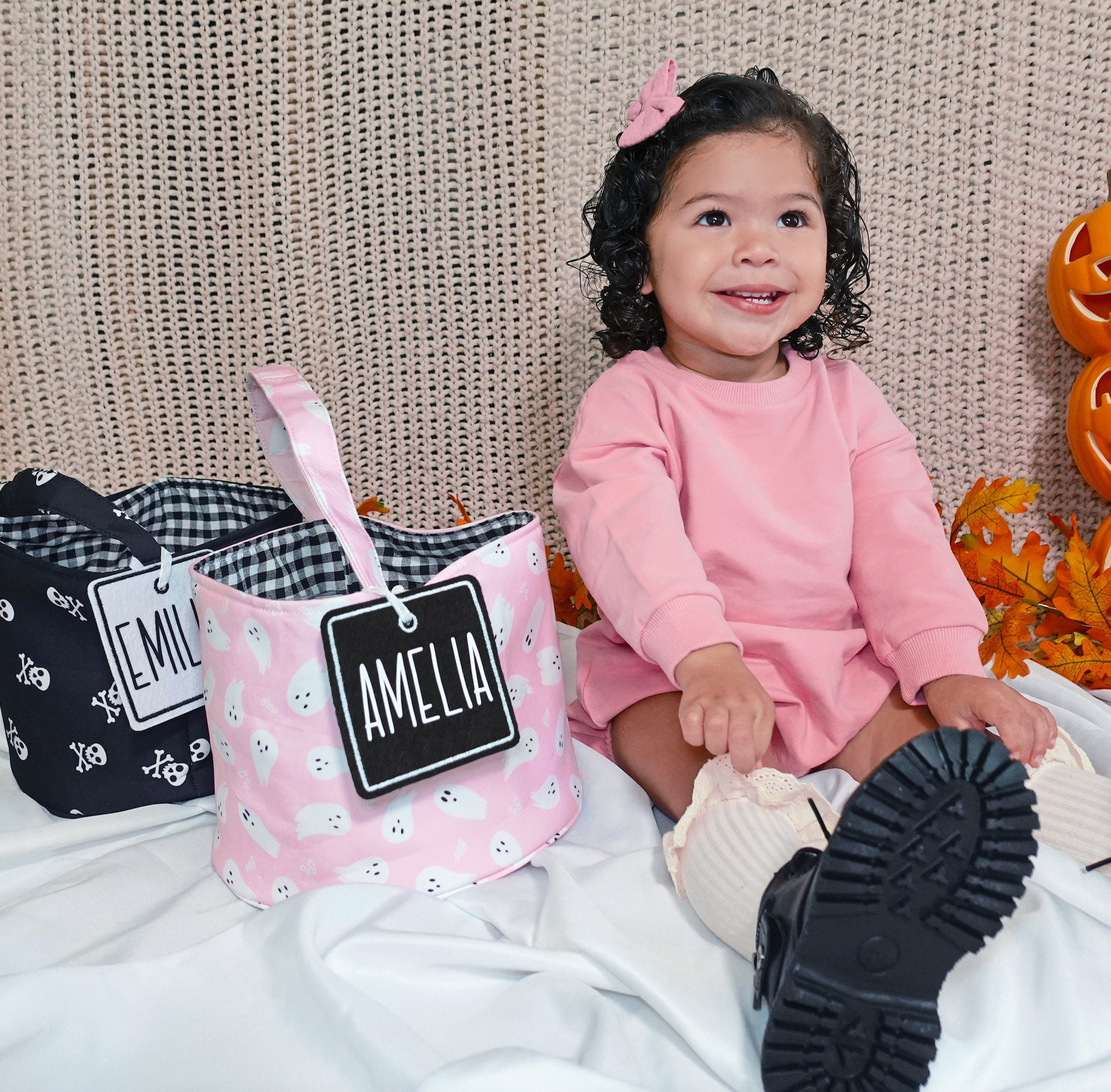 Halloween Basket, Custom Pastel Halloween Bag, Pink Halloween Personalized Trick or Treat Basket, Halloween Bag