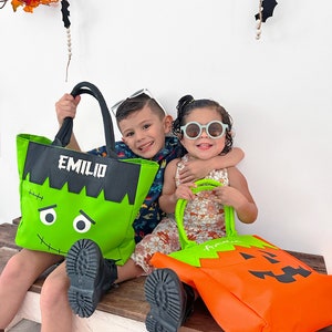 Personalized Halloween Bag, Trick or Treat Bag, Kids Halloween Bag, Large Candy Bag, Halloween Bucket, Halloween Candy Bag Character Tote