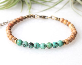 Jasper & African Turquoise Bracelet: Boho Beaded Gemstone Jewelry