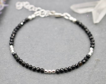 Sterling Silver Black Tourmaline Bracelet: Empath Protection Jewelry