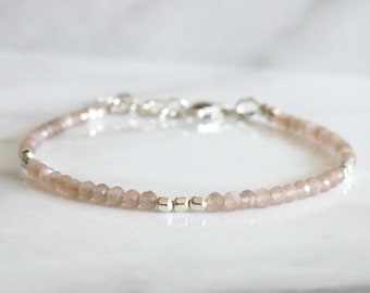 Peach Moonstone Bracelet, June Birthstone Bracelet, Gold or Sterling Silver Moonstone, Spiritual Stones, Feminine Energy, Personalized Gift