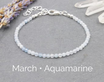 Pulsera de aguamarina delicada: joyería con cuentas y piedra de nacimiento de marzo