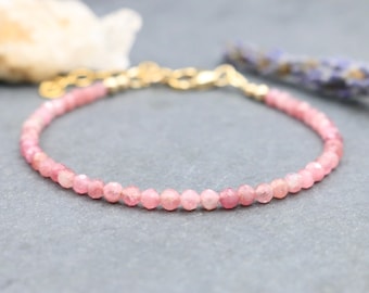 Pink Tourmaline Bracelet: Dainty October Birthstone, Sterling Silver