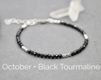 Black Tourmaline Bracelet: Sterling Silver, Empath Protection Jewelry