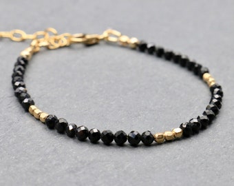 Black Tourmaline Gold Bracelet: Empath Protection, October Birthstone